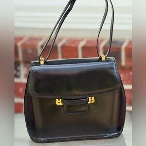 Bally Black Leather Structured Handbag